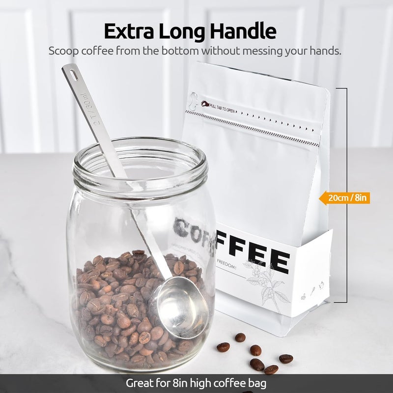 UTaste Coffee Scoop 2 Tablespoon: 18/8 Stainless Steel Measuring Scooper for Ground Coffee, Bean, Powder, Espresso, 6.9in Long Handle Metal Meaure Spoon for Canister, Jar (2Tbsp/30ml, Silver) - Image 5
